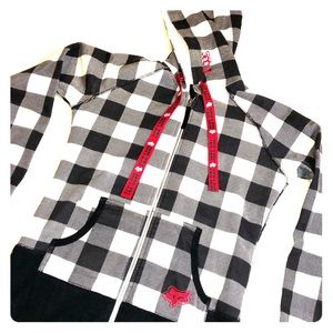 FOX Girls Zip up Hoodie Black and White Plaid